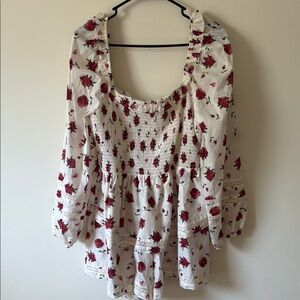 ARULA Cream Romper with Red Rose Print